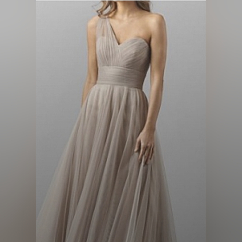 One-Shoulder Taupe Tulle Wedding or Holiday Dress